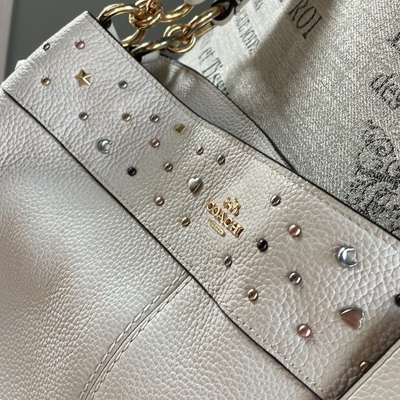 Coach Lexy stardust celestial white pebbled leather shoulder bag EUC - Picture 4 of 16